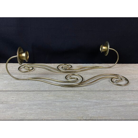 Vintage Gold Tone Scroll Candle Sconce Metal Candle Holder Taper Candle 16.5” - Picture 3 of 8
